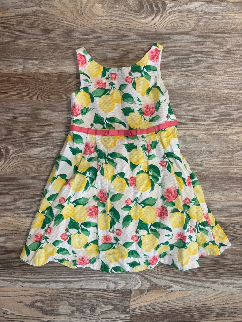 Janie and Jack Yellow Lemon Print Dress with Pink Trim
